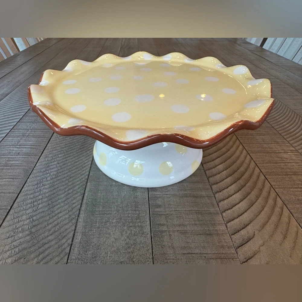 Paula Deen - Dot Crazy Yellow & White Handpainted Cake - Dessert Stand